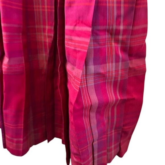 Vintage Red & Pink Plaid Pleated Midi Skirt - Picture 3 of 9